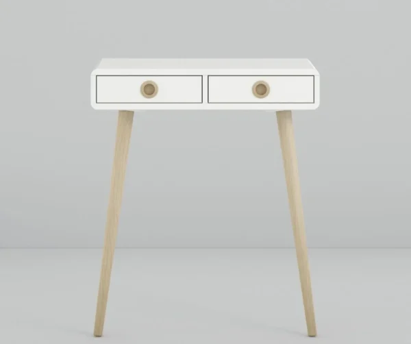 256-Softline Off-White 2-Drawer Low Hall Table - Elegant Beech Wood Design