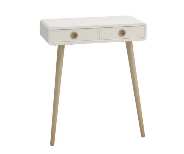 256-Softline Off-White 2-Drawer Low Hall Table - Elegant Beech Wood Design