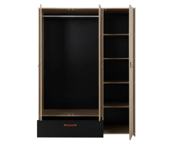 265-Armond Wardrobe – Modern 3-Door Storage with Natural Oak Finish