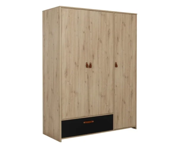 265-Armond Wardrobe – Modern 3-Door Storage with Natural Oak Finish