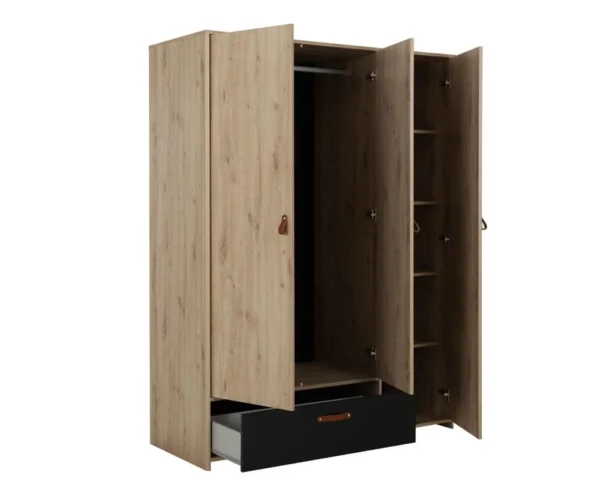 265-Armond Wardrobe – Modern 3-Door Storage with Natural Oak Finish