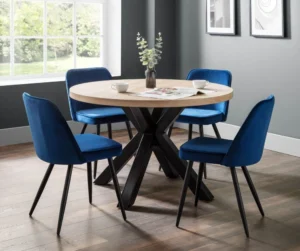 Round Dining Table with 4 Blue Chairs - Elegant and Durable Beech Wood Set_253