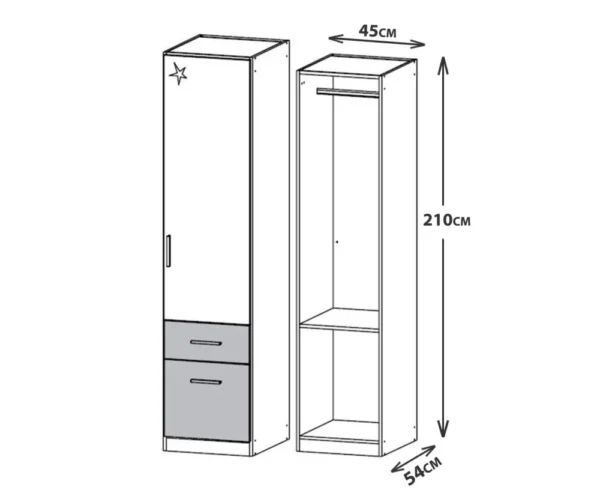 Konaha Storage Wardrobe with 1 Door and 2 Drawers – Sleek Sonoma Oak with High Gloss White