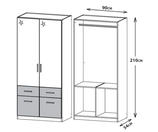 Konaha Storage Wardrobe with 2 Doors and 4 Drawers – Elegant Sonoma Oak with High Gloss White